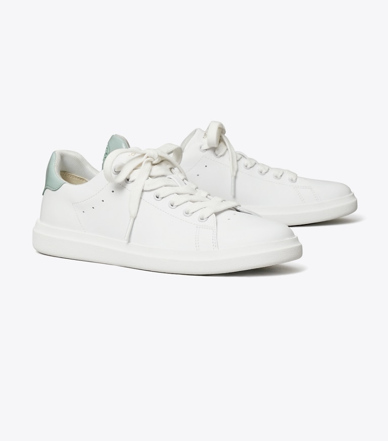 Tory Burch designer sneakers Howell Court Sneaker in TITANIUM WHITE / SEA BUBBLE angle