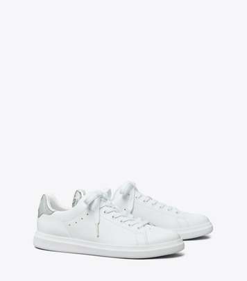 Tory Burch designer sneakers Howell Court Sneaker in Titanium White / Silver angle