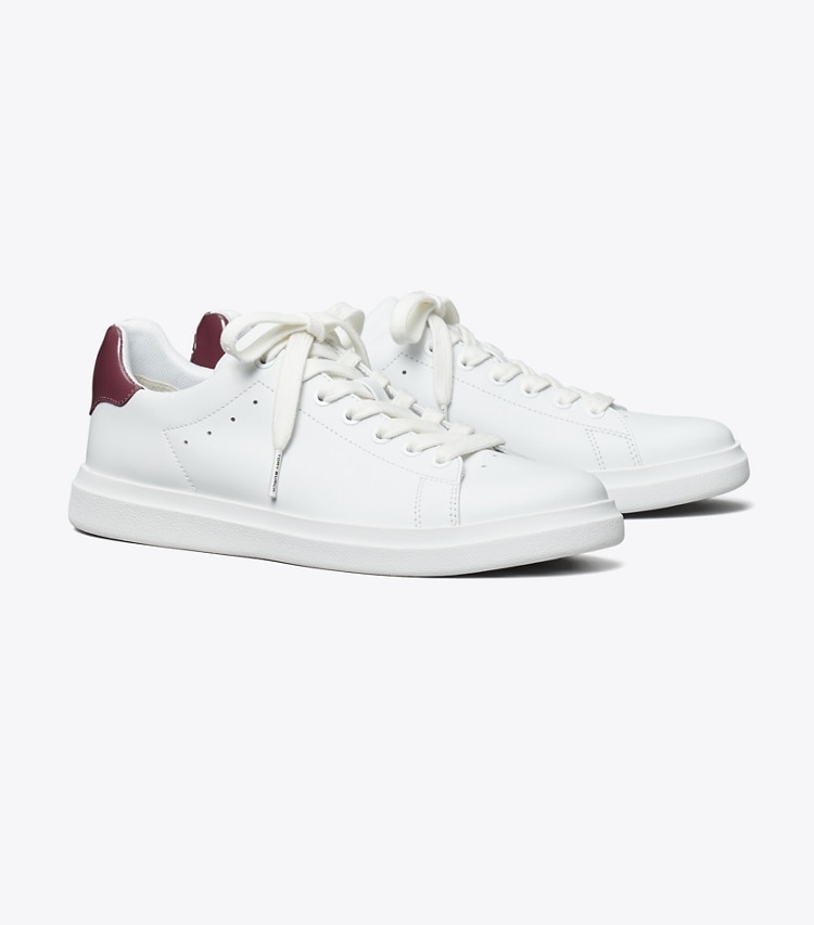 Tory Burch designer sneakers Howell Court Sneaker in Titanium White / Vintage Eggplant angle
