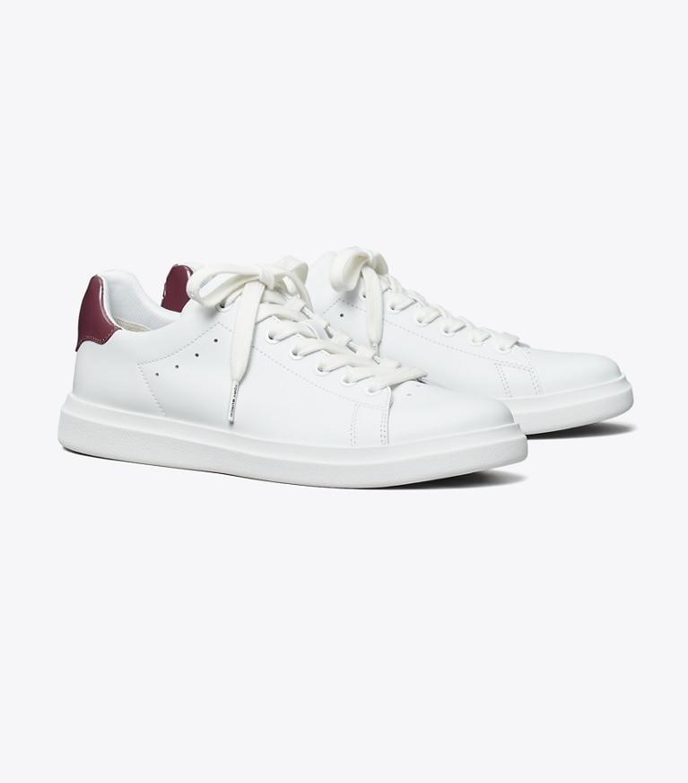 Tory Burch designer sneakers Howell Court Sneaker in Titanium White / Vintage Eggplant angle