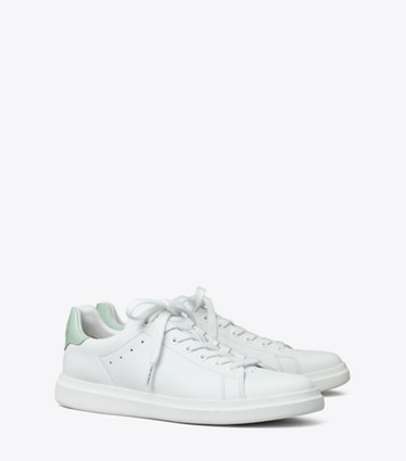 Tory Burch designer sneakers Howell Court Sneaker in Titanium White / Mint Chip angle