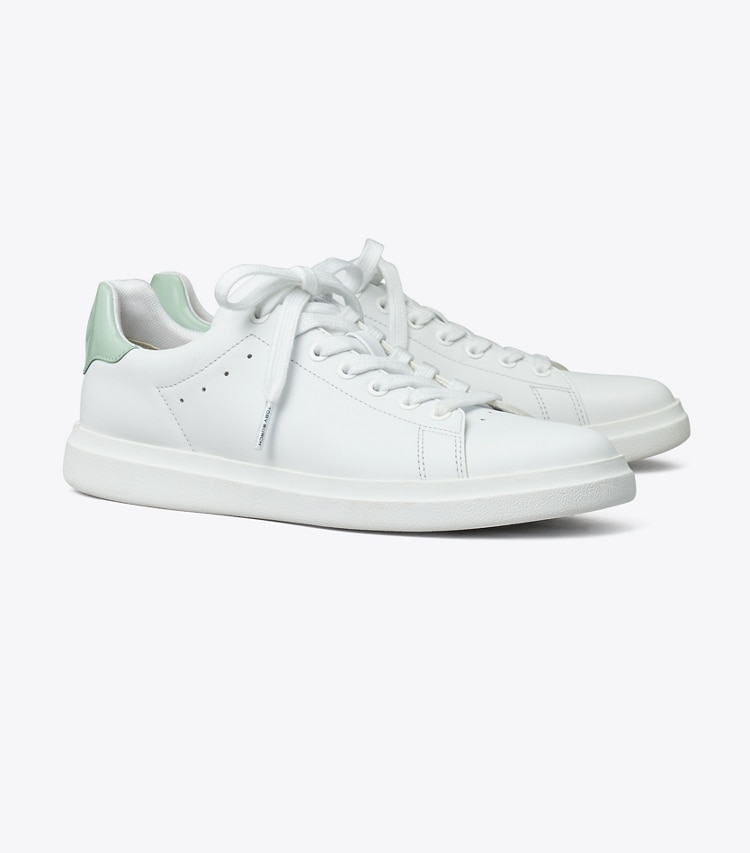 Tory Burch designer sneakers Howell Court Sneaker in Titanium White / Mint Chip angle