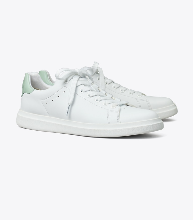 Tory Burch designer sneakers Howell Court Sneaker in Titanium White / Mint Chip angle