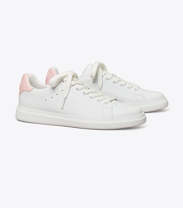 Tory Burch designer sneakers Howell Court Sneaker in TITANIUM WHITE / PETUNIA angle