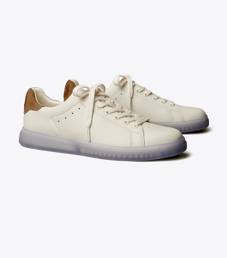 Tory Burch designer sneakers Howell Court Sneaker in NEW IVORY / TAUPE angle