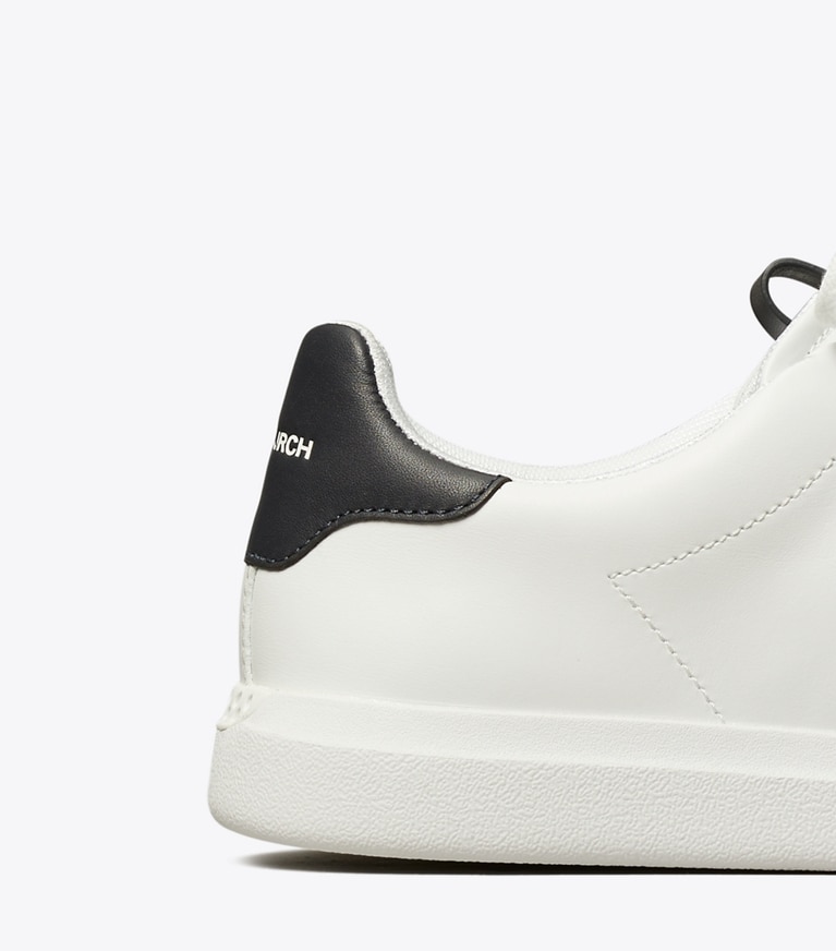 Tory Burch designer sneakers Howell Court Sneaker in TITANIUM WHITE / PERFECT BLACK angle