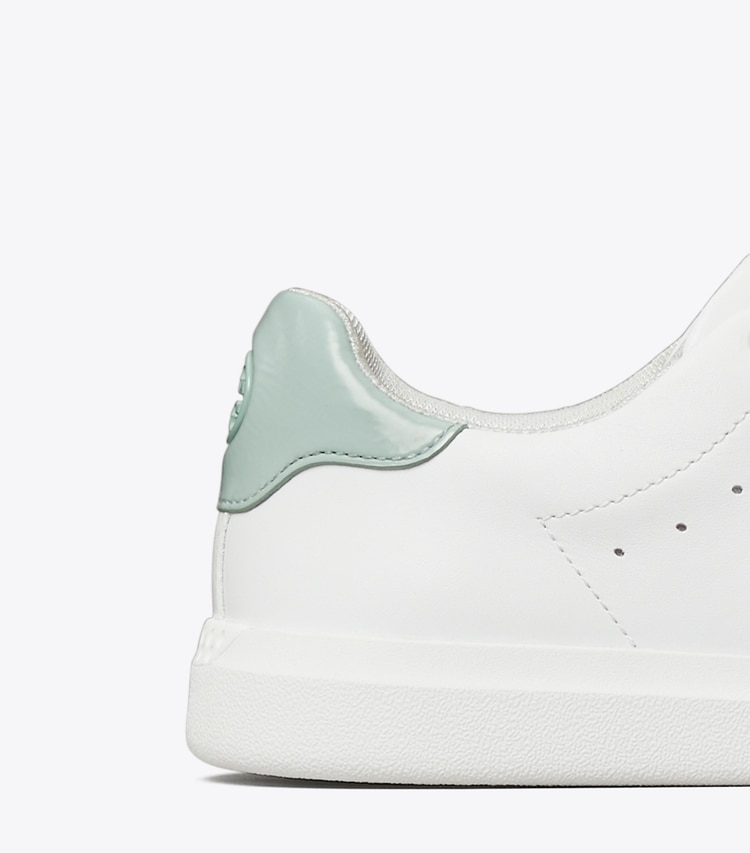 Tory Burch designer sneakers Howell Court Sneaker in TITANIUM WHITE / SEA BUBBLE detail