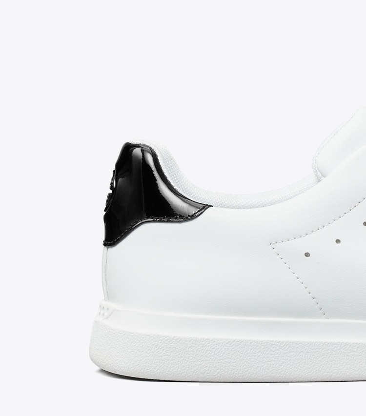 Tory Burch designer sneakers Howell Court Sneaker in Titanium White / PERFECT BLACK detail