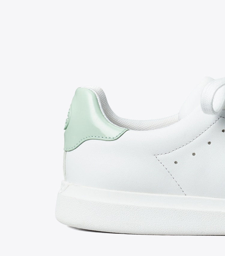Tory Burch designer sneakers Howell Court Sneaker in Titanium White / Mint Chip detail