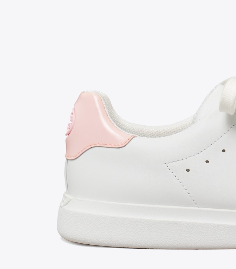 Tory Burch designer sneakers Howell Court Sneaker in TITANIUM WHITE / PETUNIA angle