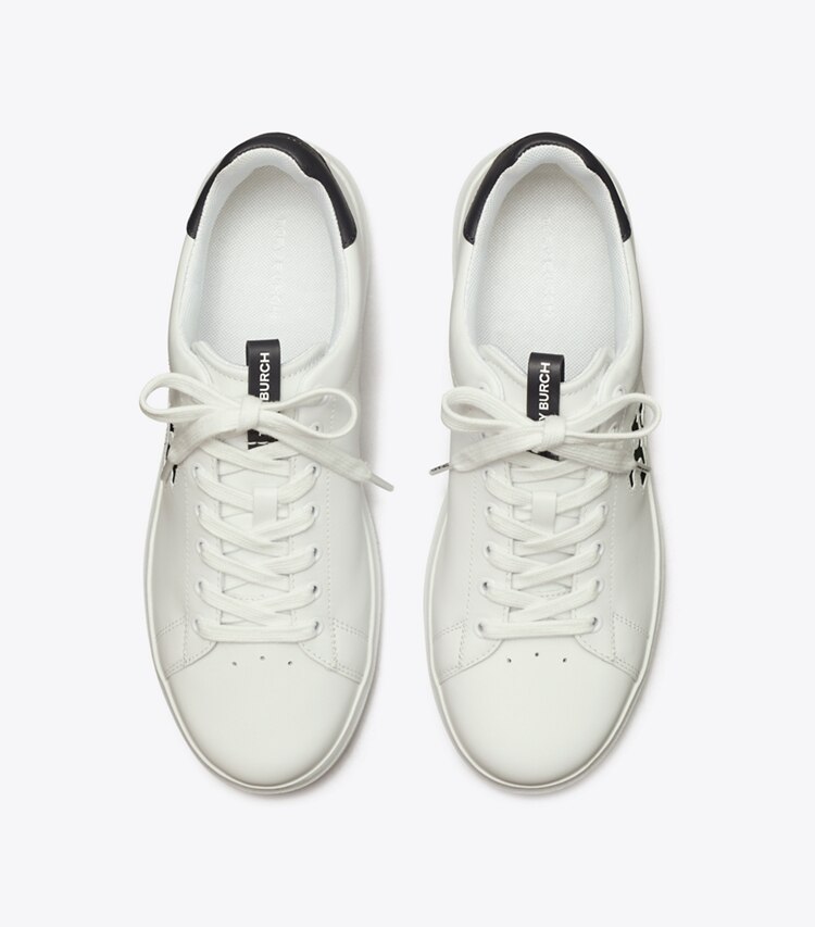 Tory Burch designer sneakers Howell Court Sneaker in TITANIUM WHITE / PERFECT BLACK overhead