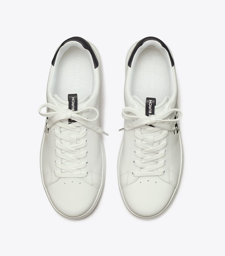 Tory Burch designer sneakers Howell Court Sneaker in TITANIUM WHITE / PERFECT BLACK angle