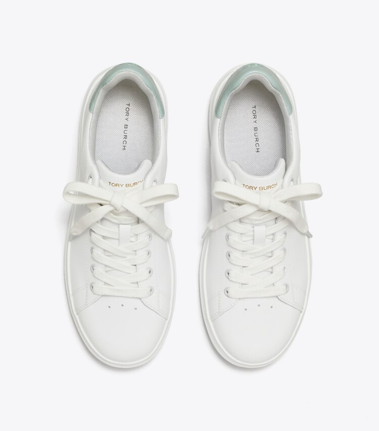 Tory Burch designer sneakers Howell Court Sneaker in TITANIUM WHITE / SEA BUBBLE overhead