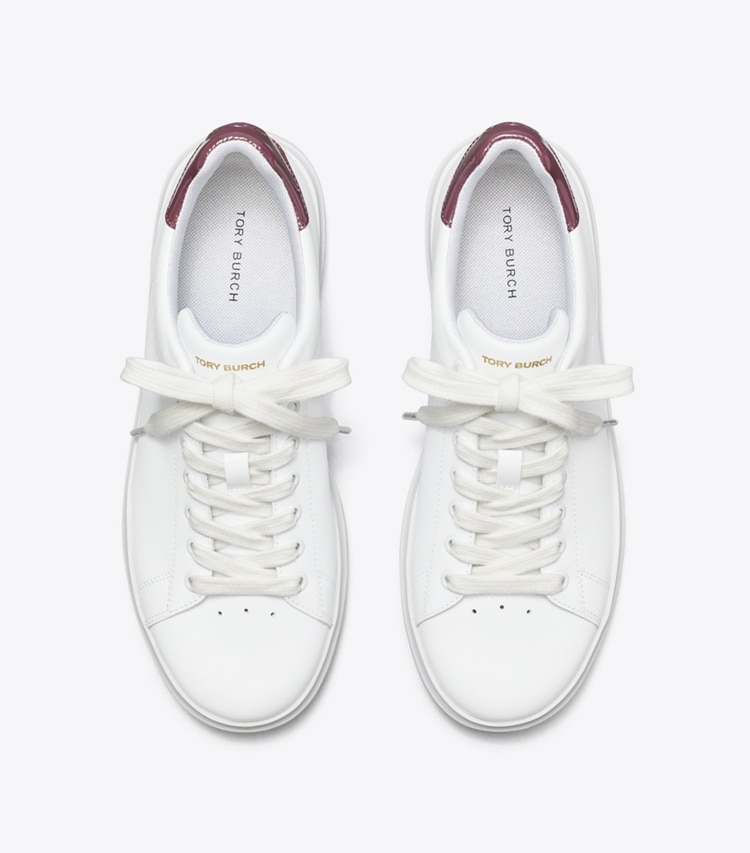 Tory Burch designer sneakers Howell Court Sneaker in Titanium White / Vintage Eggplant overhead