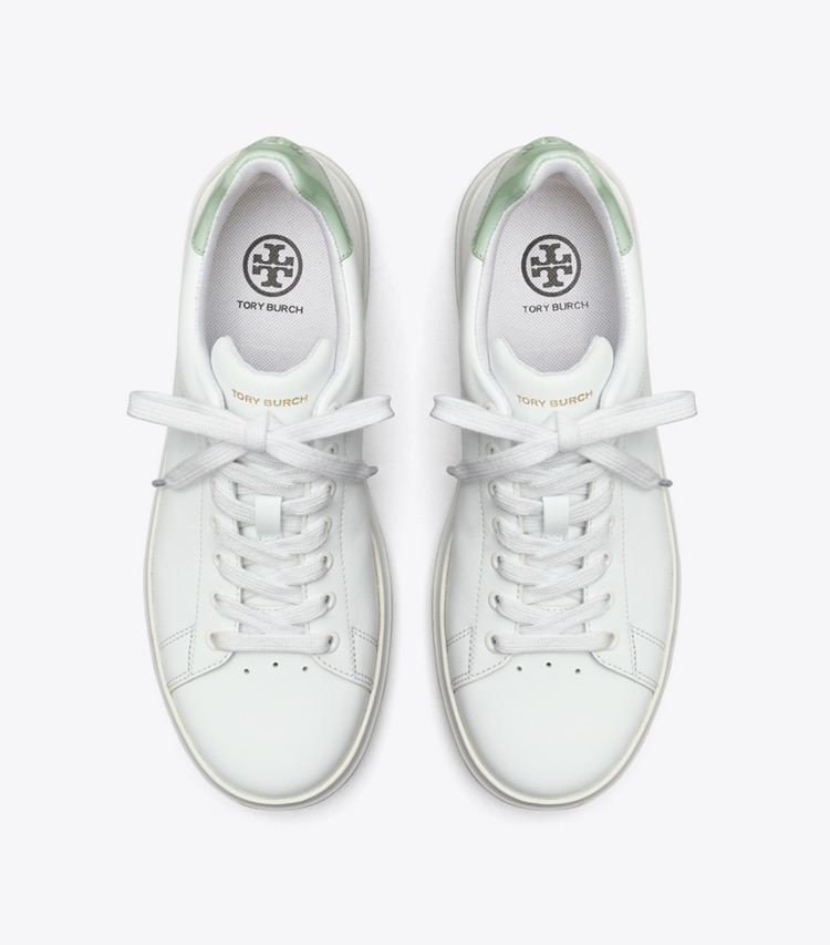 Tory Burch designer sneakers Howell Court Sneaker in Titanium White / Mint Chip overhead
