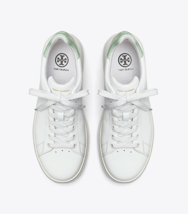 Tory Burch designer sneakers Howell Court Sneaker in Titanium White / Mint Chip angle