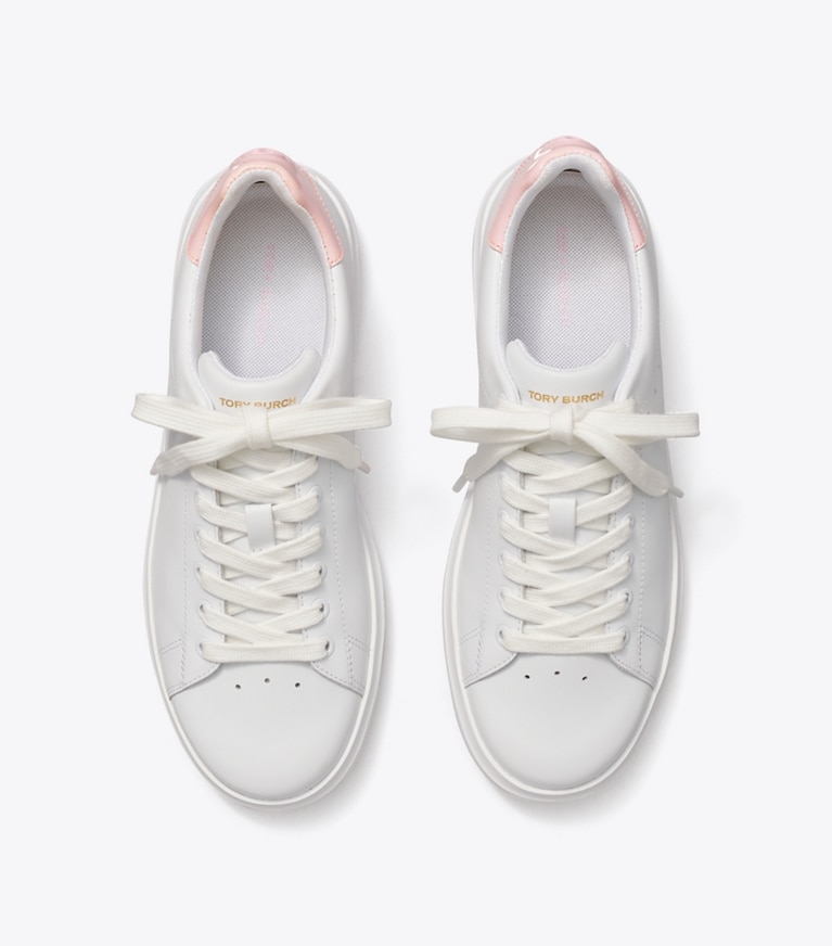 Tory Burch designer sneakers Howell Court Sneaker in TITANIUM WHITE / PETUNIA angle