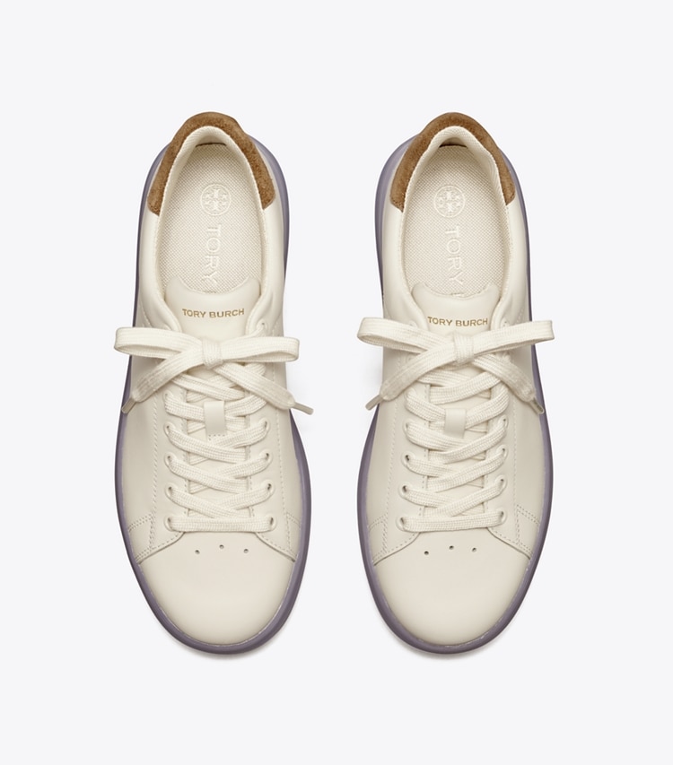 Tory Burch designer sneakers Howell Court Sneaker in NEW IVORY / TAUPE overhead