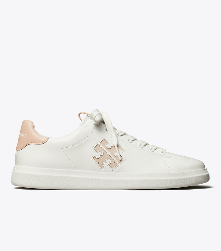 Tory Burch designer sneakers Howell Court Sneaker in TITANIUM WHITE / SHELL PINK angle