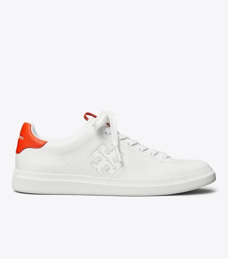 Tory Burch designer sneakers Howell Court Sneaker in WHITE / DESERT FLOWER ORANGE side
