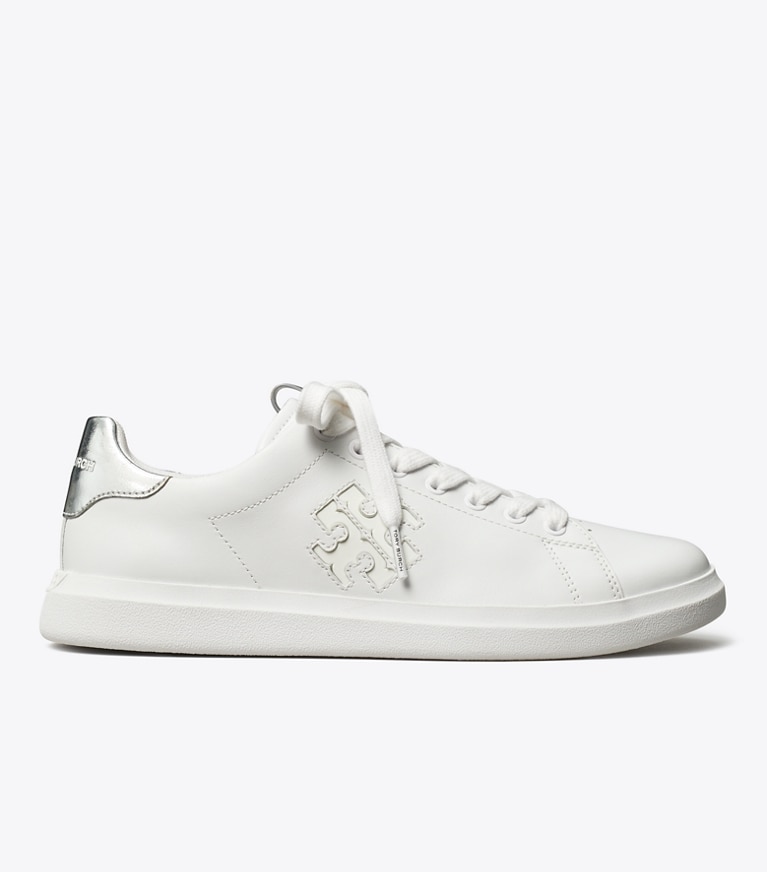 Tory Burch designer sneakers Howell Court Sneaker in Titanium White / Silver angle