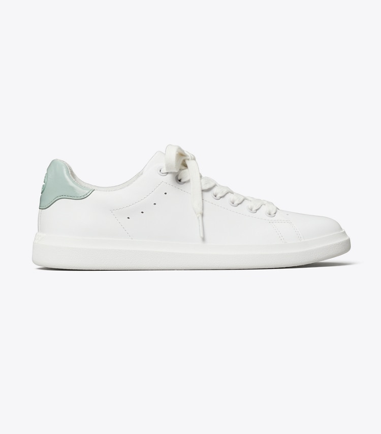 Tory Burch designer sneakers Howell Court Sneaker in TITANIUM WHITE / SEA BUBBLE side