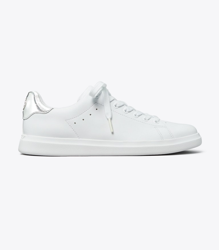 Tory Burch designer sneakers Howell Court Sneaker in Titanium White / Silver angle