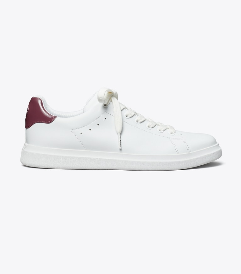 Tory Burch designer sneakers Howell Court Sneaker in Titanium White / Vintage Eggplant angle
