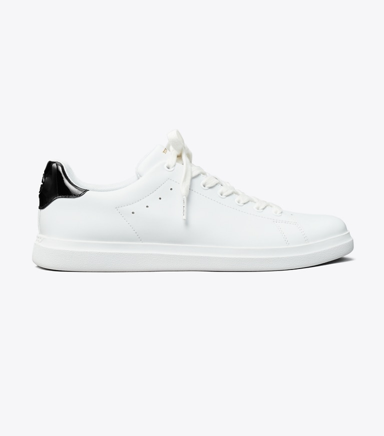 Tory Burch designer sneakers Howell Court Sneaker in Titanium White / PERFECT BLACK angle