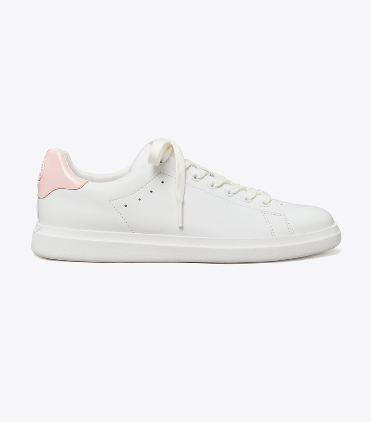Tory Burch designer sneakers Howell Court Sneaker in TITANIUM WHITE / PETUNIA side