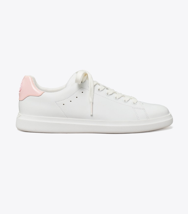 Tory Burch designer sneakers Howell Court Sneaker in TITANIUM WHITE / PETUNIA angle