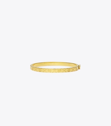 Tory Burch designer armbänder Icon 5 mm Scharnierarmreif mit T-Monogramm in Tory Gold front