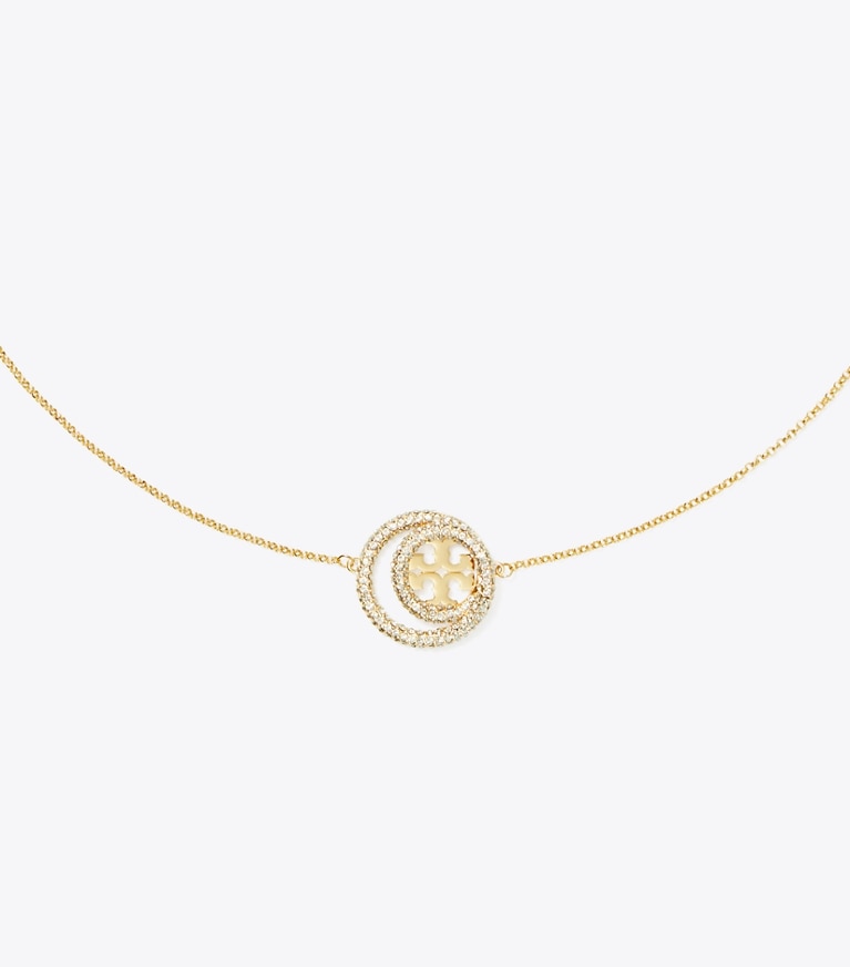 Tory Burch designer halsketten Icon Anhänger mit Doppelring in Tory Gold / Crystal front