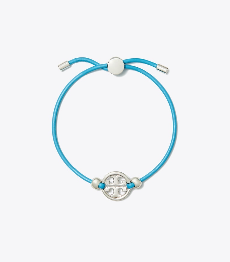 Tory Burch designer armbänder Icon Armband mit Schiebeverschluss in Tory Silver / Blue front