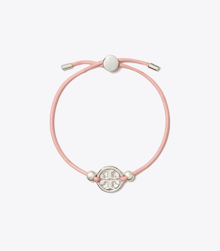 Tory Burch designer armbänder Icon Armband mit Schiebeverschluss in Tory Silver / Pink front