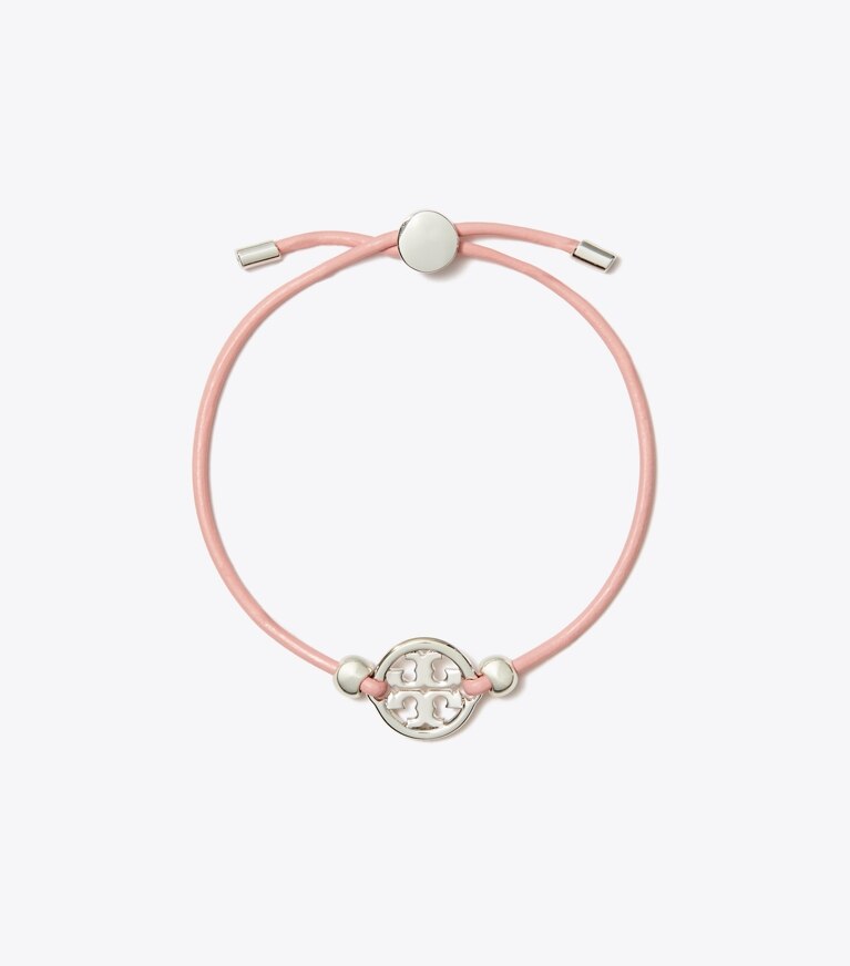 Tory Burch designer armbänder Icon Armband mit Schiebeverschluss in Tory Silver / Pink front