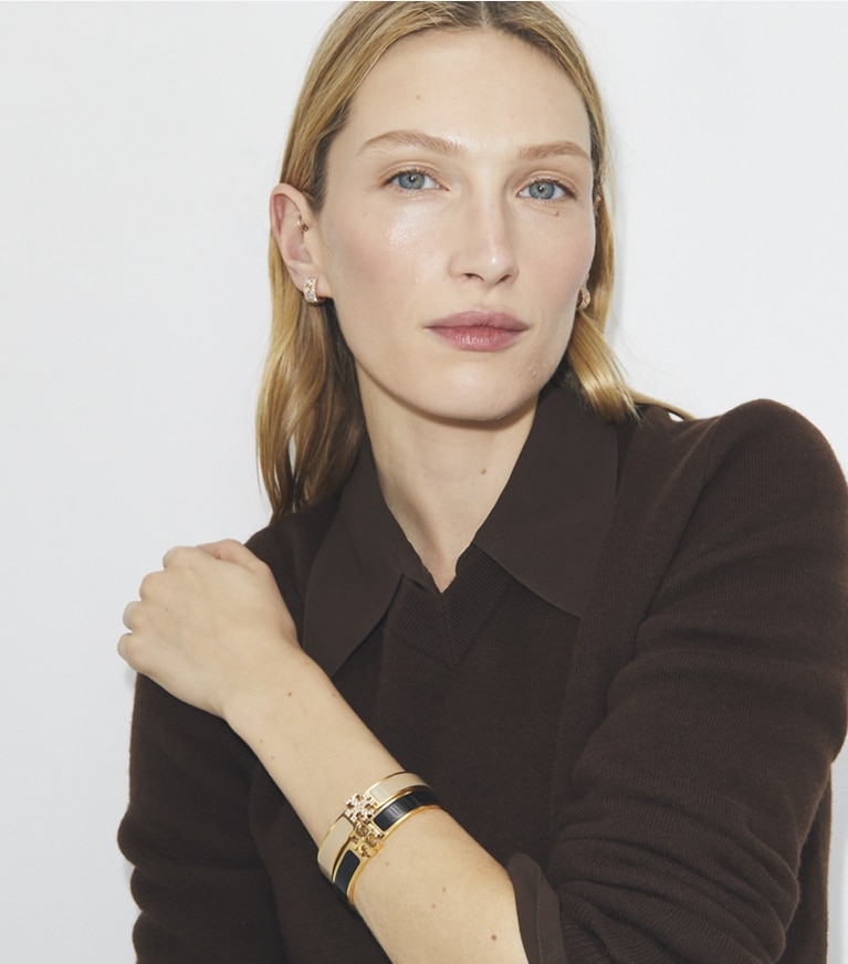 Tory Burch designer bracelets Icon Bracelet in Tory Gold / Red / Crystal front