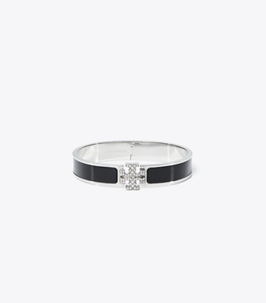 Tory Burch designer bracciali Icon Bracelet in Tory Silver / Black / Crystal front