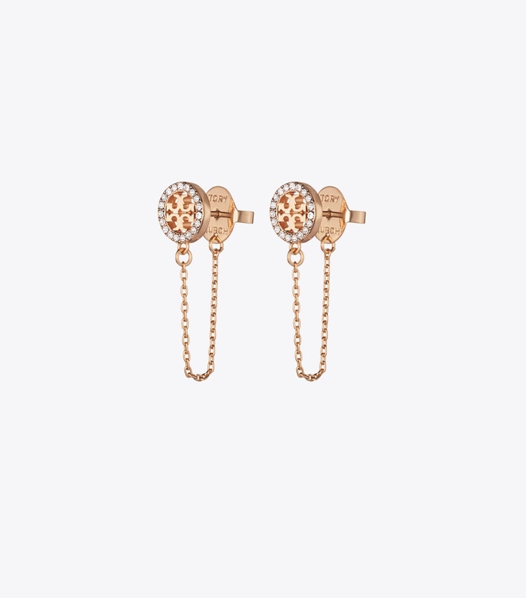 Tory Burch designer earrings Icon Chain Earrings in Tory Gold / Crystal detail