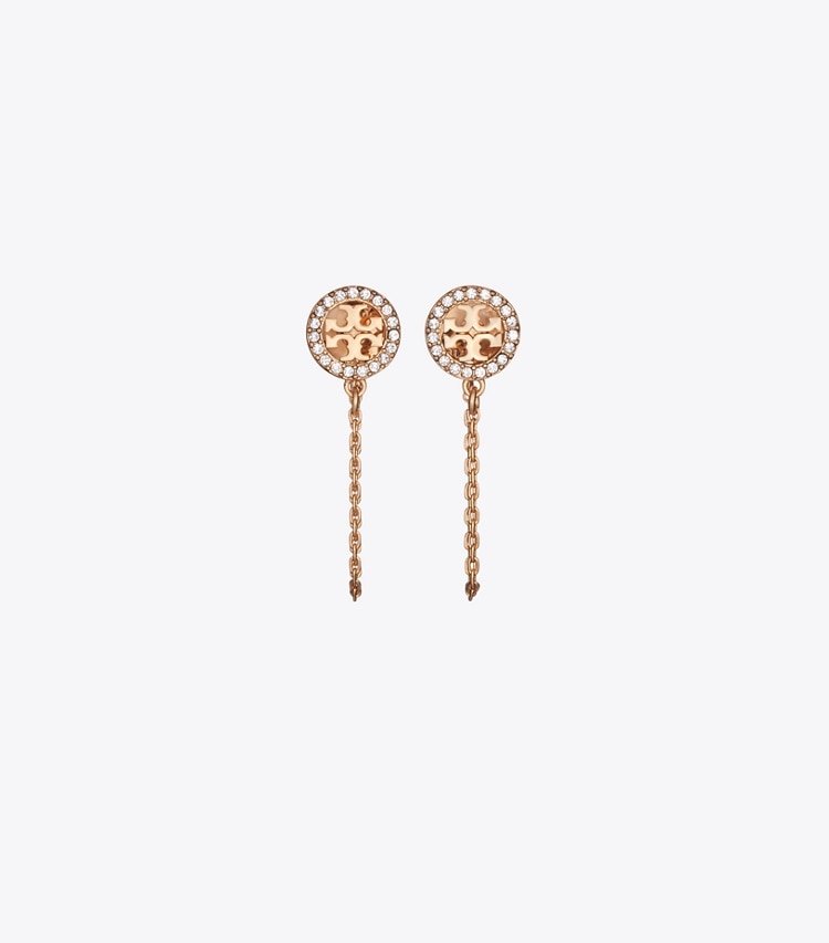 Tory Burch designer earrings Icon Chain Earrings in Tory Gold / Crystal front