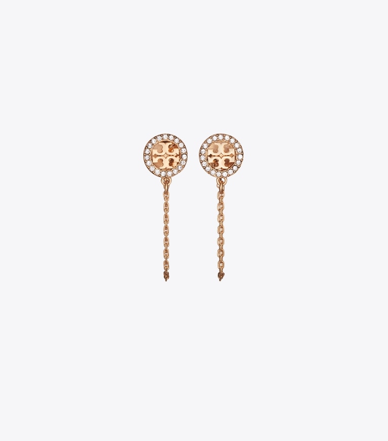 Tory Burch designer earrings Icon Chain Earrings in Tory Gold / Crystal front
