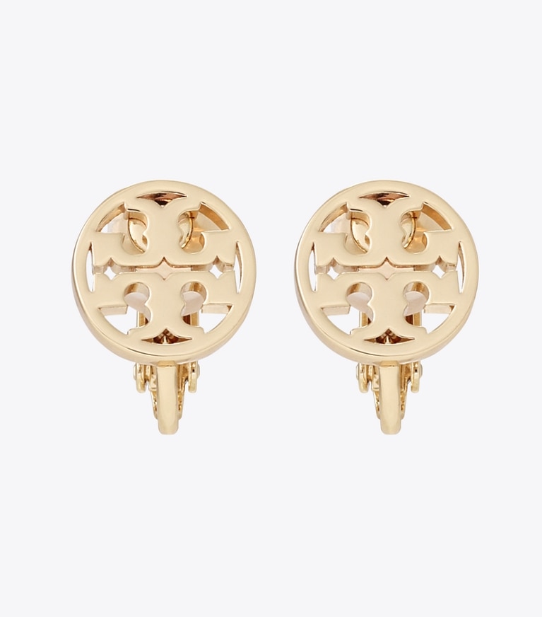 Tory Burch designer イヤリング＆ピアス ミラー スタッズ クリップオンイヤリング in Tory Gold front