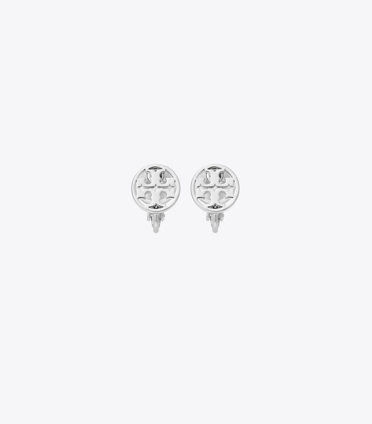 Tory Burch designer イヤリング＆ピアス アイコン クリップオンイヤリング in Tory Silver front