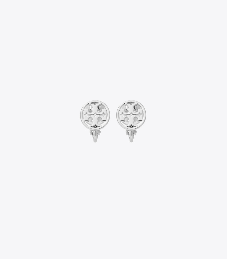 Tory Burch designer イヤリング＆ピアス アイコン クリップオンイヤリング in Tory Silver front