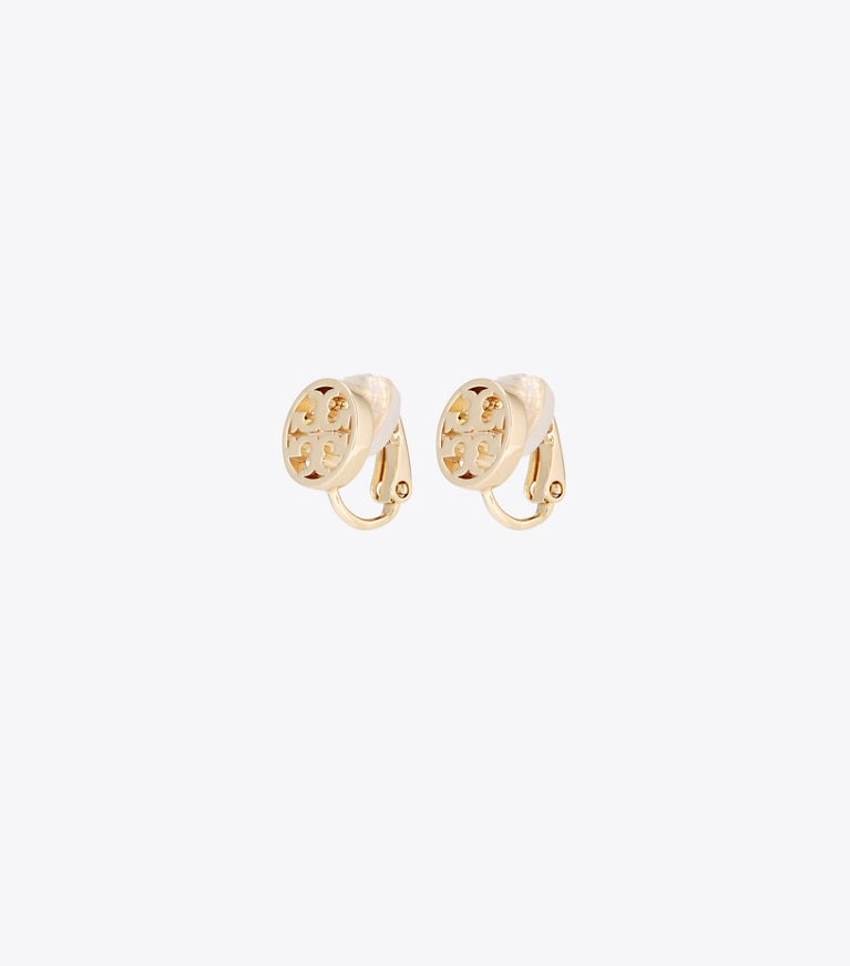 Tory Burch designer イヤリング＆ピアス ミラー スタッズ クリップオンイヤリング in Tory Gold front