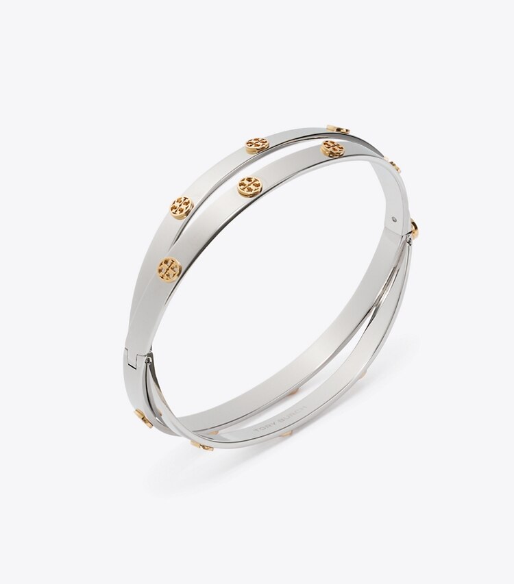 Tory Burch designer armbänder Icon Doppelarmband in Tory Gold / Tory Silver detail