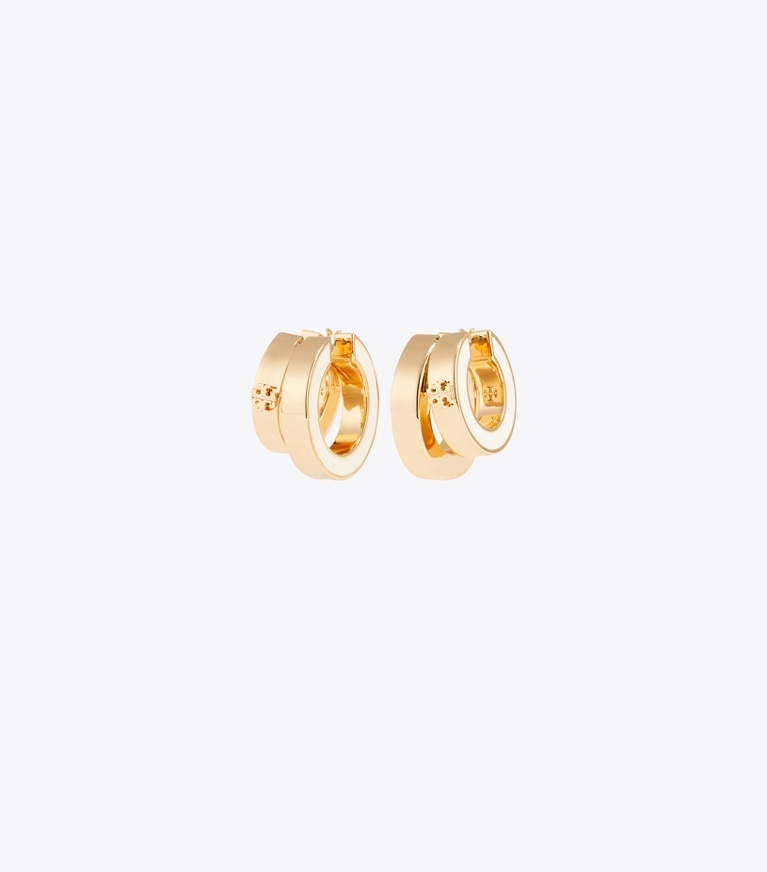 Tory Burch designer ohrringe Icon Doppelcreolen aus Emaille in Tory Gold / New Ivory front