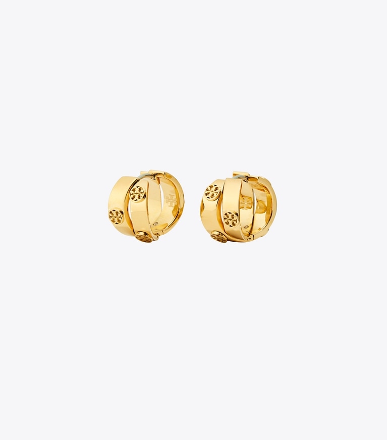 Tory Burch designer earrings Icon Double Hoop Earrings in Tory Gold front