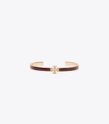 Tory Burch designer bracelets Icon Enamel and Pavé Cuff in Burgundy / Tory Gold / Crystal front