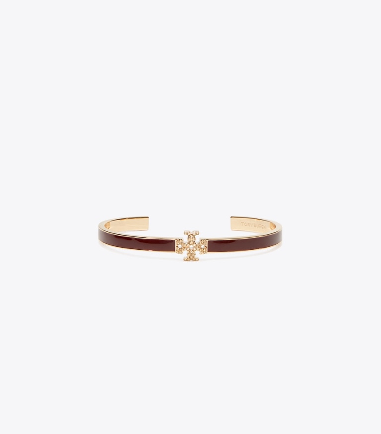 Tory Burch designer bracelets Icon Enamel and Pavé Cuff in Burgundy / Tory Gold / Crystal front